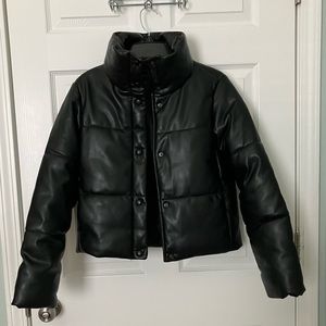 Gap Faux Leather Big Puff Puffer Jacket Cropped